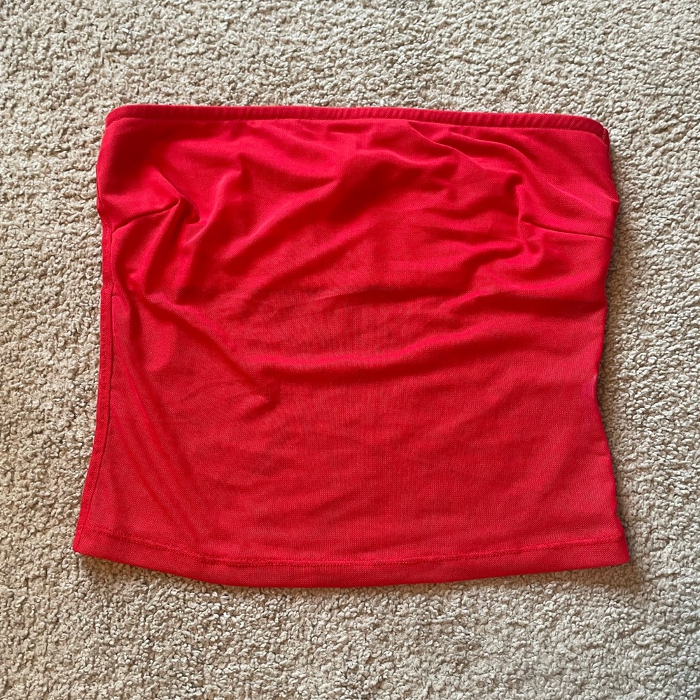 Edikted Red Partial Mesh Tube Top